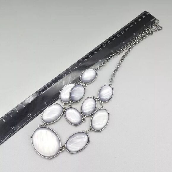 Charming Charlie Necklace Statement Bib Gray Oval Bead Pendants 20" NWOT - Picture 10 of 10